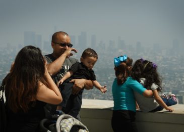 Photo of family in California in pollution.